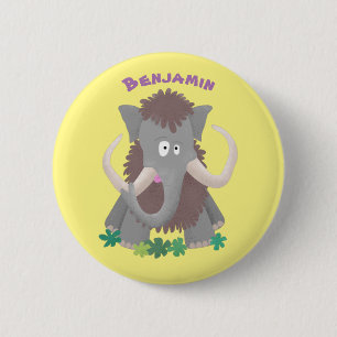 Grappig wollig mammoth cartoon illustratie ronde button 5,7 cm
