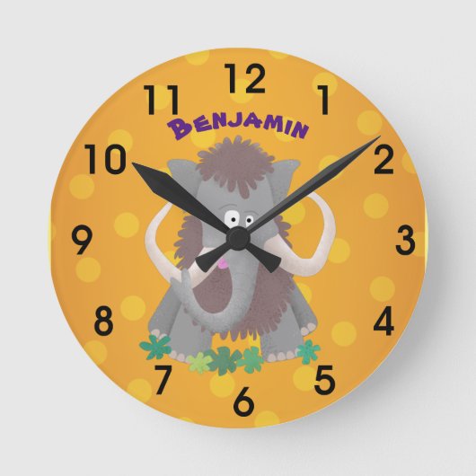 Grappig wollig mammoth cartoon illustratie ronde klok (Voorkant)