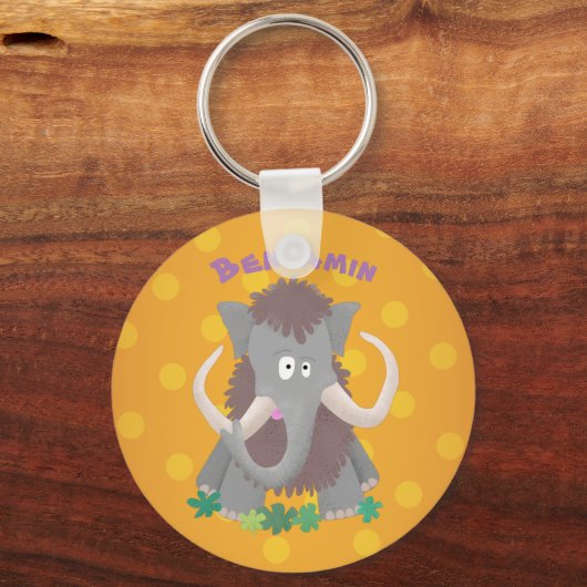 Grappig wollig mammoth cartoon illustratie sleutelhanger (Voorkant)