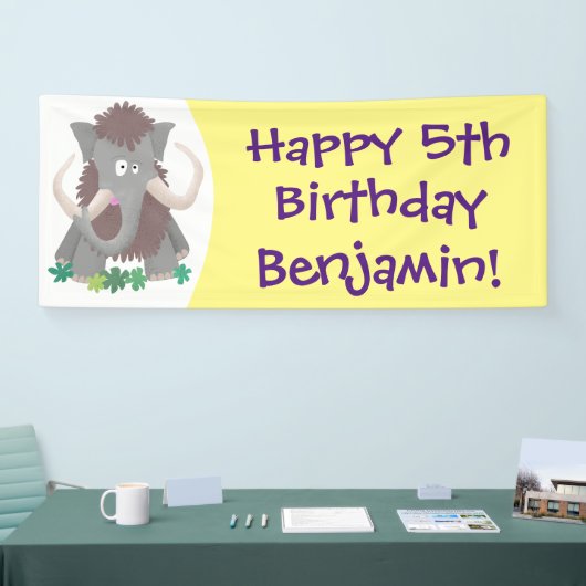 Grappig wollig mammoth cartoon illustratie spandoek (Beurs)