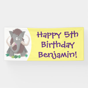 Grappig wollig mammoth cartoon illustratie spandoek