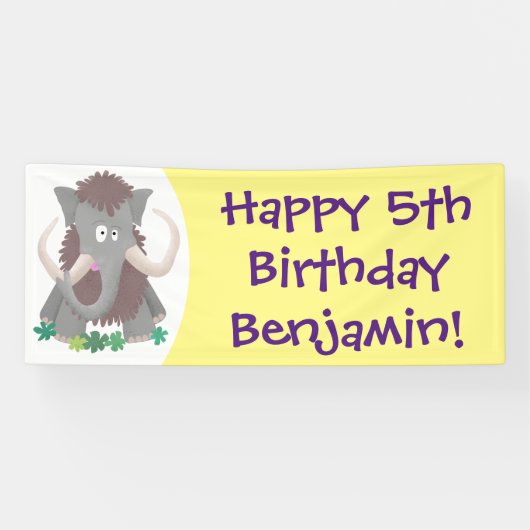 Grappig wollig mammoth cartoon illustratie spandoek (Horizontaal)