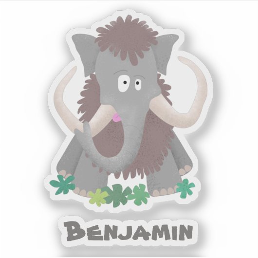 Grappig wollig mammoth cartoon illustratie sticker (Voorkant)