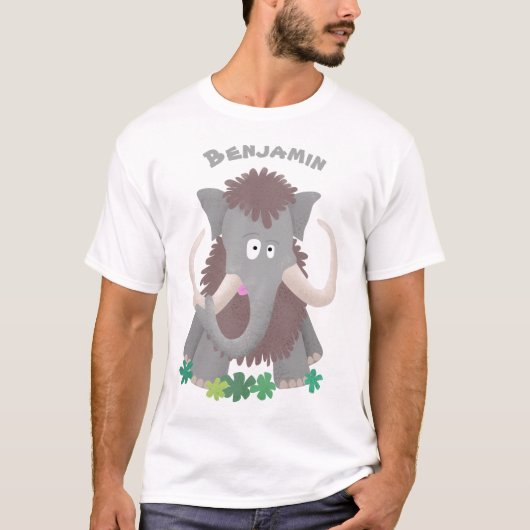 Grappig wollig mammoth cartoon illustratie t-shirt (Voorkant)