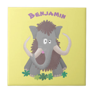 Grappig wollig mammoth cartoon illustratie tegeltje