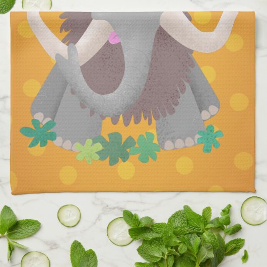 Grappig wollig mammoth cartoon illustratie theedoek (Gevouwen)