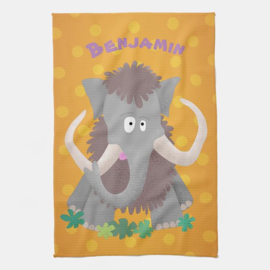 Grappig wollig mammoth cartoon illustratie theedoek (Verticaal)
