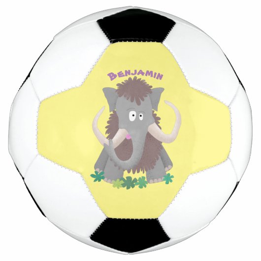 Grappig wollig mammoth cartoon illustratie voetbal (Voorkant)