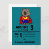 Grappig Wombat Superheld Verjaardagsfeest Uitnodiging Briefkaart (Voorkant / Achterkant)
