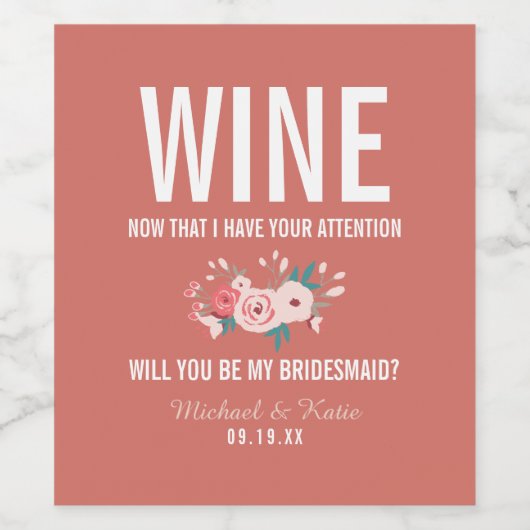 Grappig, word jij mijn bruidsmeisje/bruidsmeisje wijn etiket (Enkel label)