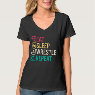 Grappig Worstelen Eet Slaap Worstelen Herhaal Retr T-shirt