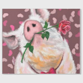 Grappig Wrapping Papier Gentleman Pig Met Roos (Vlak)