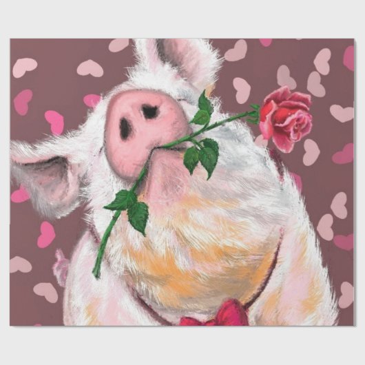 Grappig Wrapping Papier Gentleman Pig Met Roos (Vlak)