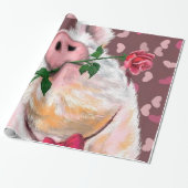 Grappig Wrapping Papier Gentleman Pig Met Roos (Uitgerold)