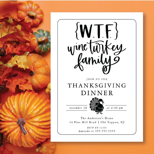 Grappig WTF Wijn Turkije Familie Thanksgiving Dine Kaart