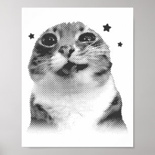 Grappig Y2k Retro Cat Gekke  Kitten Meme Cat Poster