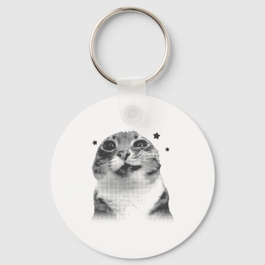 Grappig Y2k Retro Cat Gekke Kitten Meme Cat Sleutelhanger (Voorkant)