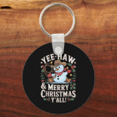 Grappig Yee Haw Vrolijk Kerstfeest Y'all Xmas Scha Sleutelhanger (Voorkant)