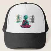 Grappig Yoga Alien Design Trucker Pet (Voorkant)