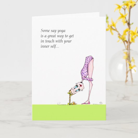 Grappig yoga pose humor kaart (Gele Bloem)