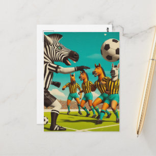 Grappig Zebra en paardenvoetbal spel Briefkaart