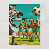 Grappig Zebra en paardenvoetbal spel Briefkaart (Voorkant)