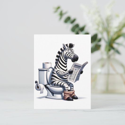 Grappig Zebra op wc lezen krant Briefkaart (Staand voorkant)
