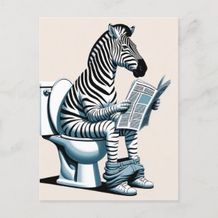 Grappig Zebra op wc lezen krant Briefkaart