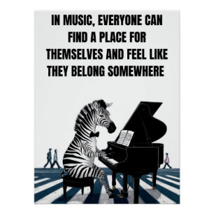 Grappig Zebra Poster, retro muziek Poster