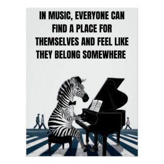 Grappig Zebra Poster, retro muziek Poster