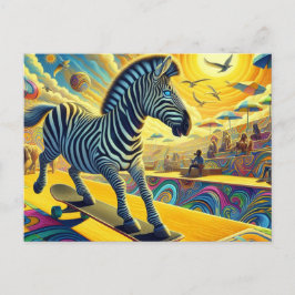 Grappig Zebra skateboarden Briefkaart