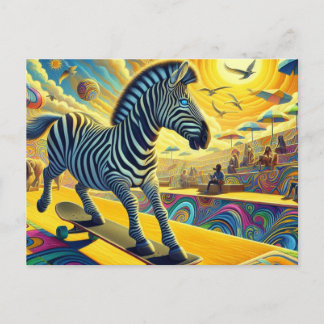 Grappig Zebra skateboarden Briefkaart
