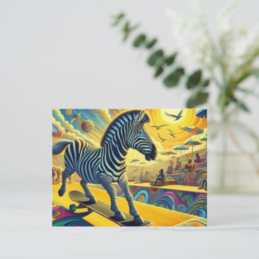 Grappig Zebra skateboarden Briefkaart (Staand voorkant)