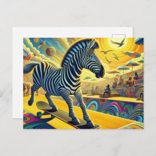 Grappig Zebra skateboarden Briefkaart (Voorkant / Achterkant)