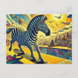 Grappig Zebra skateboarden Briefkaart