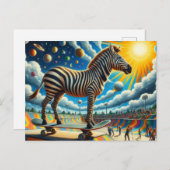 Grappig Zebra Skateboarden Surreal Kleurrijk Briefkaart (Voorkant / Achterkant)