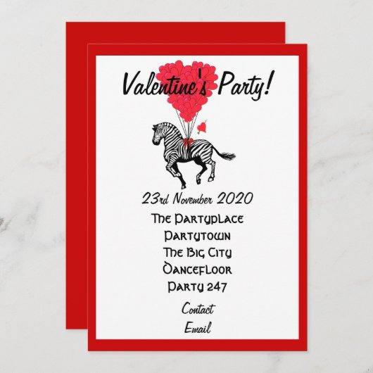 Grappig zebra valentijnen feest kaart (Voorkant / Achterkant)