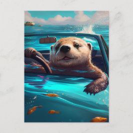 Grappig Zee Otter die op het Briefkaart van het Wa