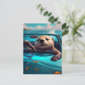 Grappig Zee Otter die op het Briefkaart van het Wa (Staand voorkant)