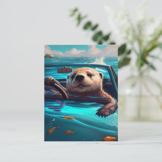 Grappig Zee Otter die op het Briefkaart van het Wa (Staand voorkant)