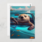Grappig Zee Otter die op het Briefkaart van het Wa (Voorkant / Achterkant)