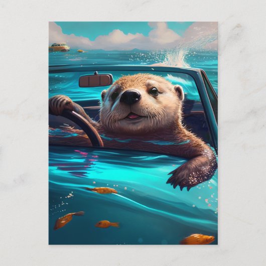 Grappig Zee Otter die op het Briefkaart van het Wa (Voorkant)