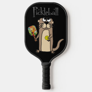 Grappig Zee Otter Spelen Pickleball Cartoon Paddle