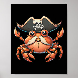 Grappig Zee schepsel Ocean Pirate Crab Jagen Sailo Poster