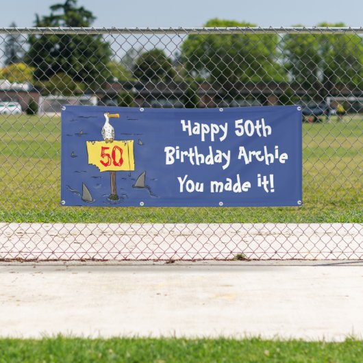 Grappig zee vogel omringd door cartoon banner van (Insitu)