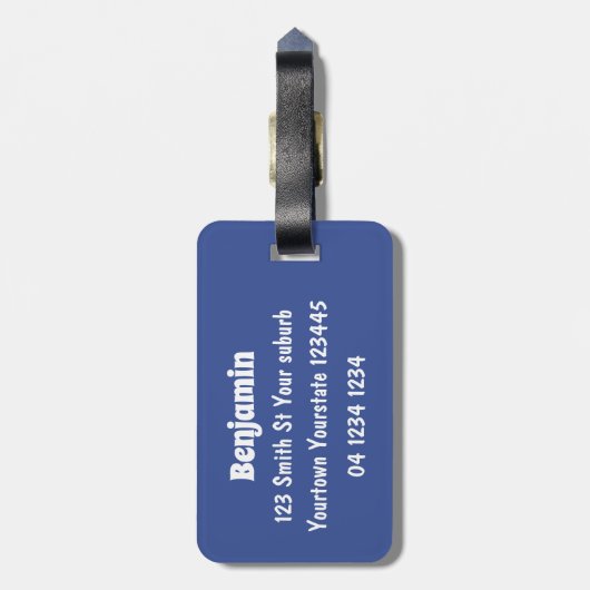 Grappig zee vogel omringd door cartoon van haaien bagagelabel (Achterkant verticaal)