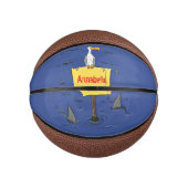 Grappig zee vogel omringd door cartoon van haaien basketbal (Voorkant)