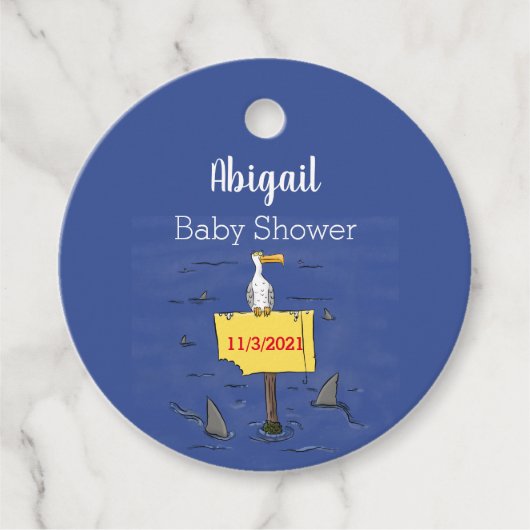 Grappig zee vogel omringd door cartoon van haaien bedankjes labels (Voorkant)