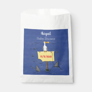 Grappig zee vogel omringd door cartoon van haaien bedankzakje