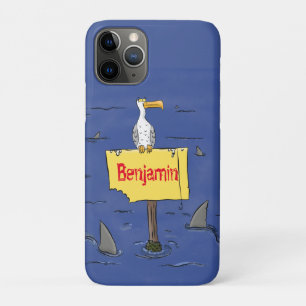 Grappig zee vogel omringd door cartoon van haaien Case-Mate iPhone case